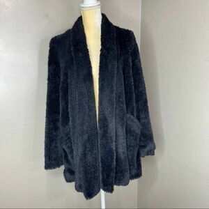 Kenneth Cole Faux Fur Black Coat Medium Women Open Front